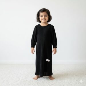 Baby Girls Black Abaya- Pleated