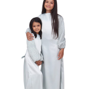 Girls Soft Blue Abaya with Textured Sleeves- Modest Kids Wear