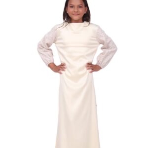 Girls Butter Abaya with Textured Sleeves- Modest Kids Wear