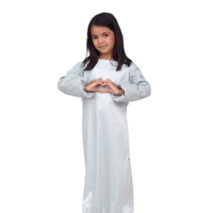 Girls Soft Blue Abaya with Textured Sleeves- Modest Kids Wear